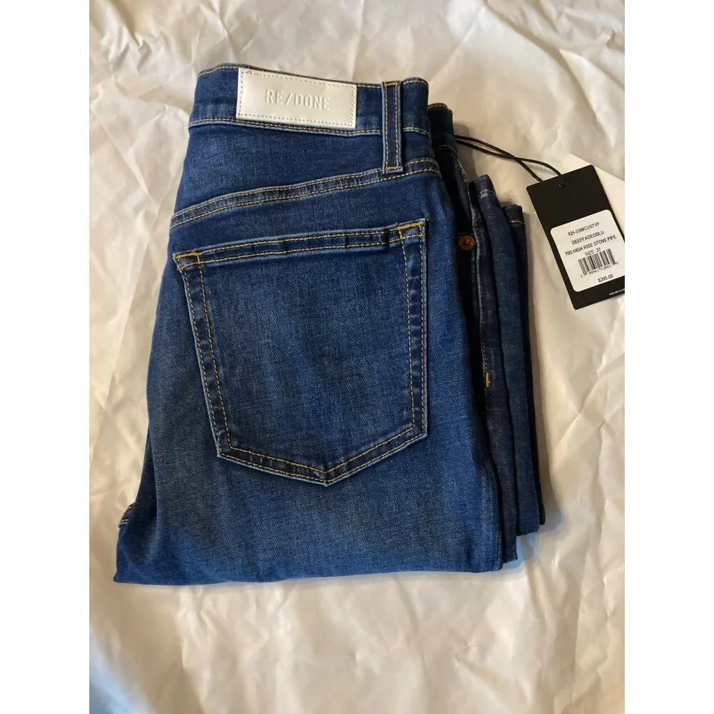 Re/Done 70s High-Rise Stove Pipe Jeans - Deep Faded Blue, Size 27, New with Tags - Picture 3 of 7